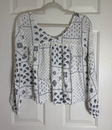 Abercrombie & Fitch White Peasant Blouse with Navy Print Photo 0