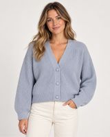 7 For All Mankind Small Light Blue Gray Chunky Knit V Neck Cardigan Sweater Soft Photo 0