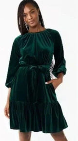 Draper James RSVP Velvet Dress Emerald‎ Green Tie Back Ruffle NWT Holiday XL Photo 0