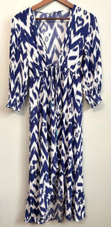 Blue Island Size M Ikat Print‎ Coverup Dress Boho Drawstring Waist Vacation Photo 0