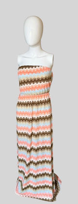 Wishful Park Strapless Maxi Dress in Coral, Light Blue & Brown Chevron Photo 0