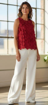 Ann Taylor Petite Red Petal Flower Applique Sleeveless Shell Top Blouse 4P Photo 0