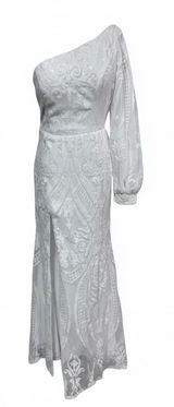 Women's White‎ One Shoulder Lace Sequin Formal Dress Elegant Stunning Bridal 8 Photo 0