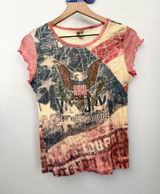 90s Y2K Small Vintage God Bless America Tee USA Flag Patriot 4th of July Eagle‎ Photo 0
