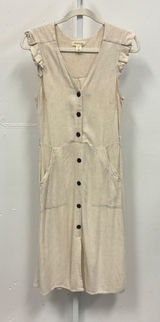Monteau Los Angeles Linen Blend Ruffle Sleeve Button Front Midi Dress Beige Lg Photo 0