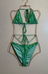 Frankies Bikinis Satin Bikini Set and Sarong in Rainforest Photo 0