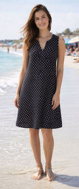 Lands’ End Polka Dot Sleeveless Jersey T-Shirt Dress Swim Cover Up Pockets XL 18 Photo 0