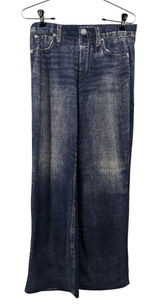 Mila Rosabella Trompe L'oeil Pants Womens M Blue‎ Denim Print Wide Leg Stretch Photo 0