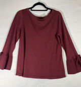 LOFT Knit Bell Sleeve Tie Detail Sweater Top‎ Women's M Maroon Office Wear Girly Photo 0