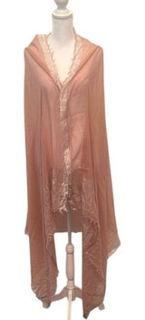 Elegant Sheer Pink Shawl with silver metallic trim 41”x76” EUC Photo 0