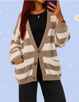 Vintage 90s neutral striped cardigan 16th Street cozy oversized size small Photo 0
