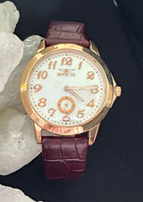 Invicta EUC genuine mother of pearl & rose goldtone watch. Genuine leather band Photo 0