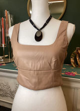 Whiteroom + Cactus Faux Leather Crop Top‎ Size M Tan Beige Corset Style Photo 0