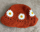 Source Unknown Crochet Flower Bucket Hat Orange Weaving Wide Brim Bucket Fisherman Cap Photo 0