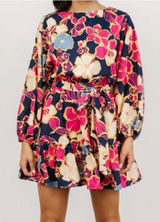 Baltic Born tally mini dress floral colorful balloon‎ long sleeve tie belt large Photo 0