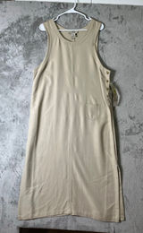 Vintage Tan Sleeveless‎ Dress Minimalist Grandma Cottagecore Lagenlook 14 New Photo 0