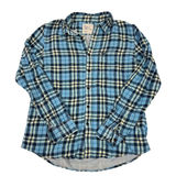 American Eagle Oversized Grunge Plaid Flannel Shirt Women's Large Blue‎ Photo 0