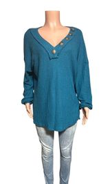 Zenana V-neck knit long sleeve waffle pullover top XL Photo 0