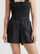 NWT QUINCE European Linen High Waisted Shorts Black Size XS Photo 0