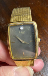 VNTG Pulsar Gold-Tone Rectangular Watch with Black Dial and Crystal Accent Photo 0