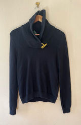Ralph Lauren Sz XS or PM Green Label Shawl Collar Ribbed Sweater Gold Clasp Photo 0