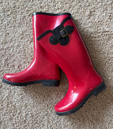 Sierra West Rain Boots Women’s Size 10 Red Rubber Tall Buckle Waterproof Photo 0