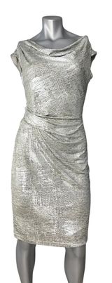 Vince Camuto Women's Silver Metallic Ruched Mini Dress 6 Sheath Cowl Neck Photo 0