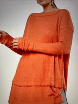 We The Free Off-the-Shoulder Oversized coral waffle knit Sweater Photo 0