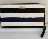 Kate Spade‎ Zip Around Organizer Clutch Wallet Navy and Cream Stripe— Color Flaw Photo 0