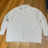 Aerie Women XS Waffle Knit Polo Sweater Grey V-Neck Long Sleeve Oversized Top Photo 0