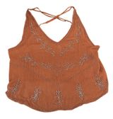 Free People Fall Rust Orange Brown Embroidered V-Neck Spaghetti Strap Cami Top M Photo 0