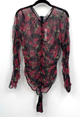Victoria’s Secret Floral Mesh Ruched Long Sleeve Bodysuit Roses Sheer Gothic XL Photo 0