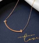Boutique Rose Gold Filled K18 Curve Bar Necklace, Minimalist Chain Pendant,‎ 16-18” Photo 0