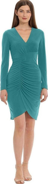 Maggy London Women's‎ Curved Seam and Shirring Detailed Dress SIZE 2 Green Blue Photo 0