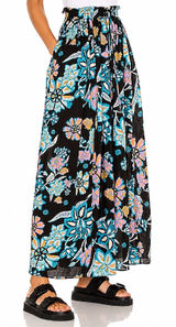 Free People Take It Easy Lounge Pants Floral Black Boho Palazzo Wide Leg Pockets Photo 0
