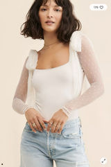 Intimately Free People Tongue Tied Bodysuit Ivory Size‎ Small Sheer Lace Sleeves Photo 0