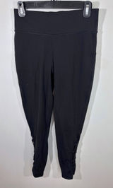 Lululemon Black Lace Up Mesh Hem High Rise 7/8 Leggings Women's Size 8 Yoga Gym Photo 0