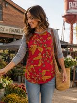 LuLaRoe Randy‎ Floral Raglan Baseball Tee Red Gold Gray 3/4 Sleeve XS NWT Photo 0
