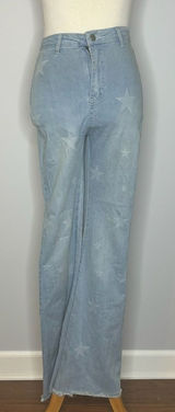 Nasty Gal- Blue Flare Jeans with Stars + Rhinestone Fringe on Back Pockets Photo 0