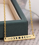 Boutique NEW Yellow Gold Plated‎ Celestial Moon Phase Bar Pendant Necklace, 16-18” Photo 0