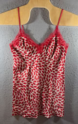 1566 | Victoria's Secret Satin Lip Print Lace Trim Camisole Top Coquette Red XS‎ Photo 0