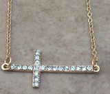 Gold Tone Crystal Sideways Horizontal Cross Neck Photo 0