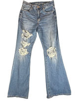 American Eagle Jeans Womens 6 Blue Curvy Super High Rise Flare Rips Festival Photo 0