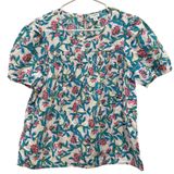 J.Crew Floral Puff Sleeve Top Womens Medium White Blue Pink Smocked Boho Blouse Photo 0