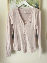 Abercrombie & Fitch Soft A&F Cozy Y2K Long Sleeve Henley Top Light Pink Small Photo 0