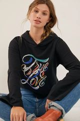 Anthropologie Super Nice Letters True Love Cropped Graphic Hoodie M Sweatshirt‎ Photo 0
