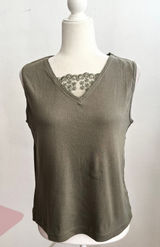 Vintage Olive Green Mesh Overlay Tank Top Y2K‎ 2000s Indie Sleaze Grunge Large Photo 0