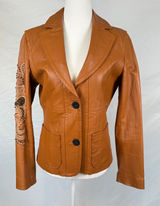 Wilsons Leather Cognac Brown Beaded Embroidered Paisley Jacket Western Chic Sm Photo 0