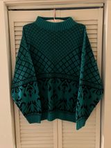 Vintage Lauren Acrylic Green Teal and Black Print Mockneck Sweater Photo 0