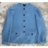 Lands End Womens 8 Blue 100% Wool Boiled Wool Jacket Blazer Preppy Button Photo 0
